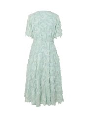 Y.A.S Green Textured V-Neck Midi Dress - Image 3 of 3