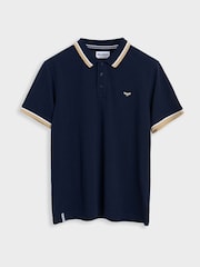 Threadbare Blue Herringbone Tipping Detail Pique Polo Shirts 3 Pack - Image 4 of 4