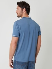 Threadbare Denim Blue Contrast Tipping Hidden Placket Polo Shirt - Image 2 of 4