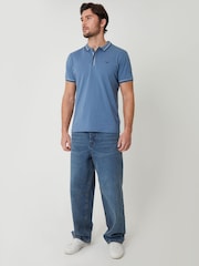 Threadbare Denim Blue Contrast Tipping Hidden Placket Polo Shirt - Image 3 of 4