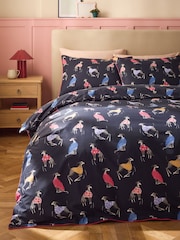 Navy Whippet Dog Reversible Duvet Cover and Pillowcase Set - Image 1 of 4