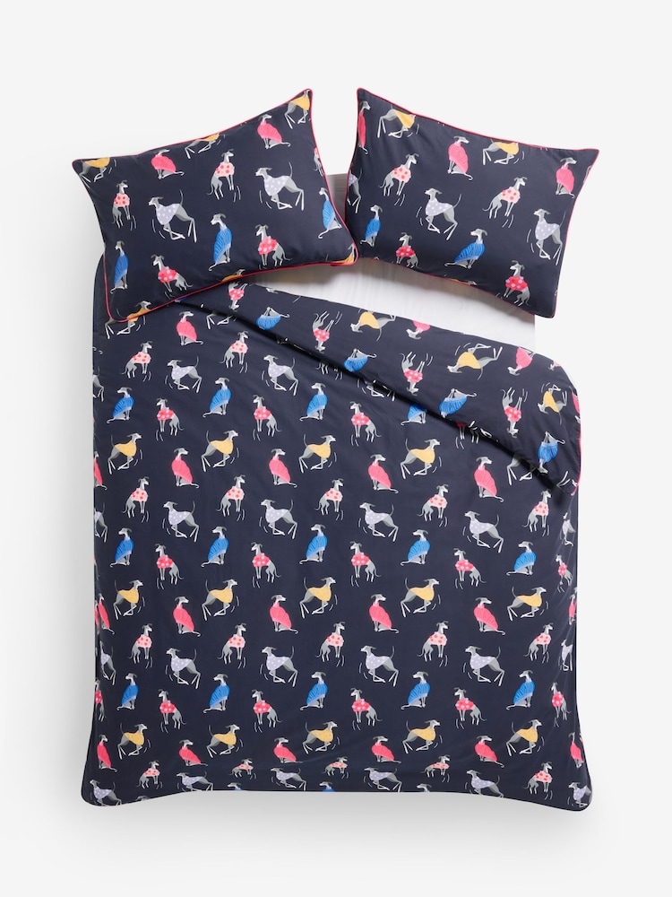Navy Whippet Dog Reversible Duvet Cover and Pillowcase Set - Image 4 of 4 Navy Whippet Dog Reversible Duvet Cover and Pillowcase Set - Image 4 of 4