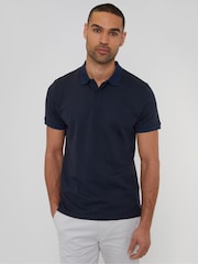 Threadbare Navy Textured Hidden Placket Polo Shirt - Image 1 of 4