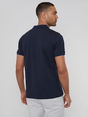 Threadbare Navy Textured Hidden Placket Polo Shirt - Image 2 of 4