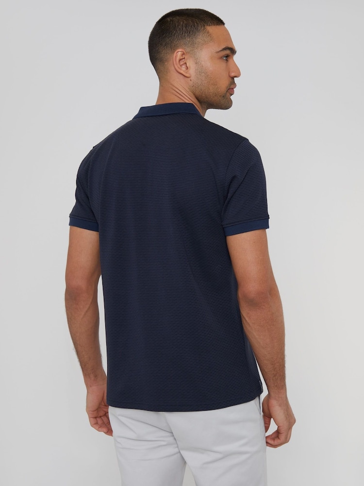 Threadbare Navy Textured Hidden Placket Polo Shirt - Image 2 of 4