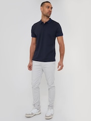 Threadbare Navy Textured Hidden Placket Polo Shirt - Image 4 of 4