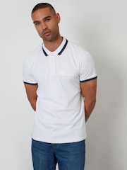 Threadbare White Jetted Pocket Cotton Interlock Polo Shirt - Image 2 of 5