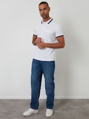 Threadbare White Jetted Pocket Cotton Interlock Polo Shirt - Image 4 of 5