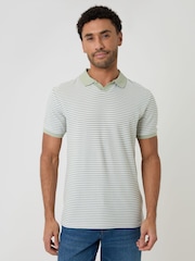 Threadbare Green Stripe Trophy Neck Polo Shirt - Image 1 of 4