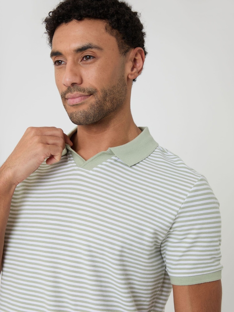 Threadbare Green Stripe Trophy Neck Polo Shirt - Image 1 of 4 Threadbare Green Stripe Trophy Neck Polo Shirt - Image 1 of 4