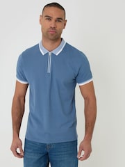 Threadbare White Pique Tipping Collar Quarter Zip Polo Shirts 3 Pack - Image 2 of 5