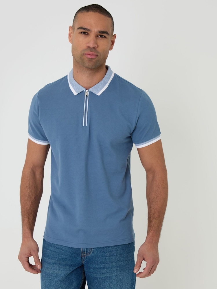 Threadbare White Pique Tipping Collar Quarter Zip Polo Shirts 3 Pack - Image 2 of 5 Threadbare White Pique Tipping Collar Quarter Zip Polo Shirts 3 Pack - Image 2 of 5