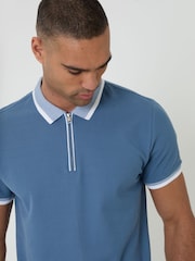 Threadbare White Pique Tipping Collar Quarter Zip Polo Shirts 3 Pack - Image 5 of 5