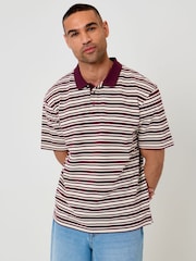 Threadbare Red Relaxed Fit Stripe Polo Shirt - Image 1 of 5