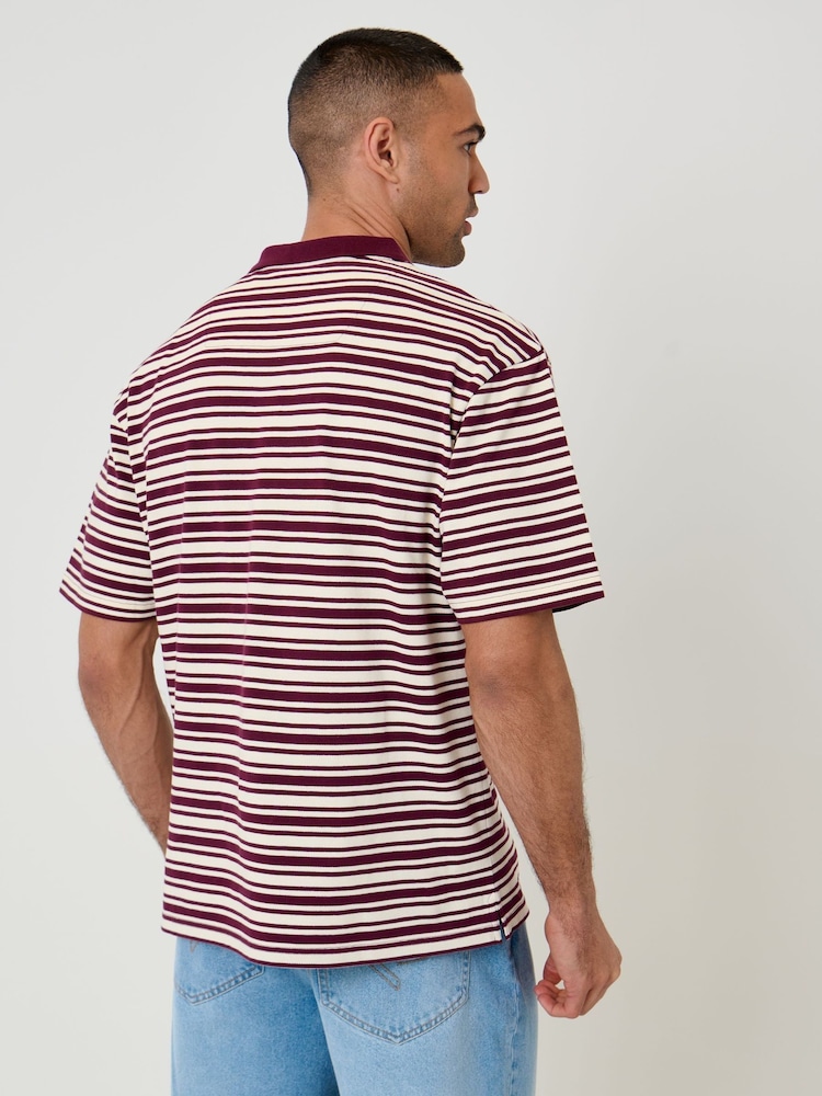 Threadbare Red Relaxed Fit Stripe Polo Shirt - Image 2 of 5