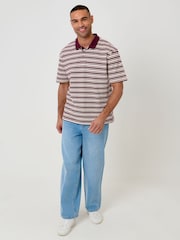Threadbare Red Relaxed Fit Stripe Polo Shirt - Image 3 of 5