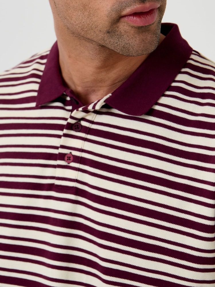 Threadbare Red Relaxed Fit Stripe Polo Shirt - Image 5 of 5
