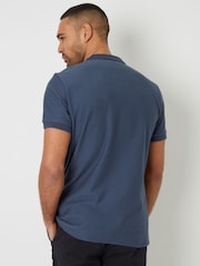 Threadbare Blue Textured Quarter Zip Polo Shirt - Image 3 of 4
