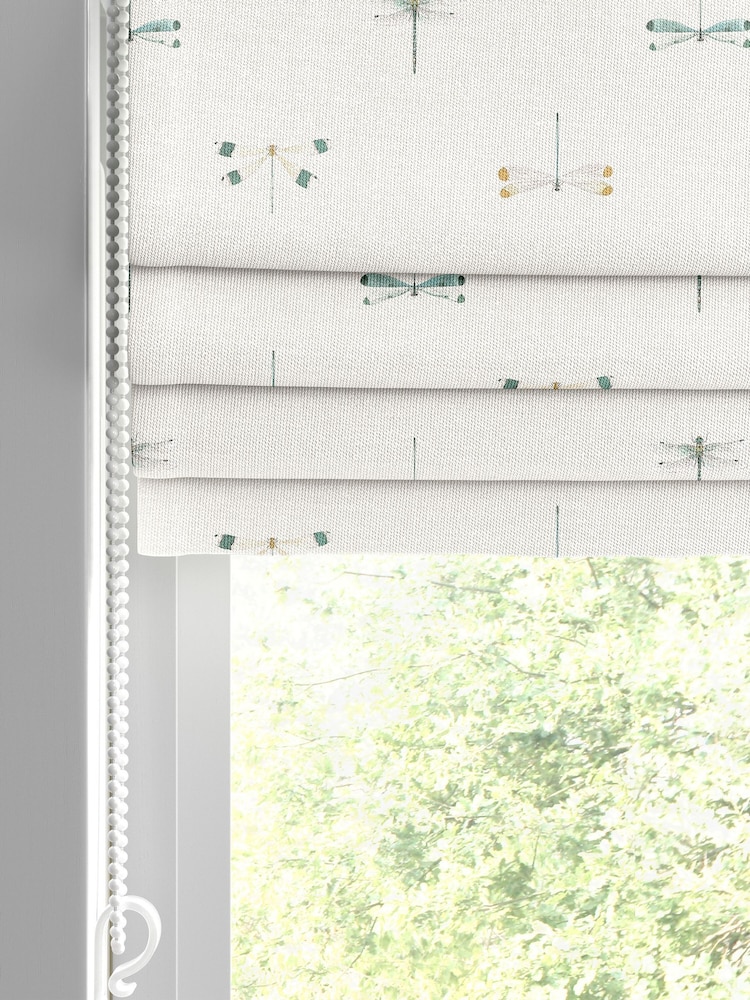 Sophie Allport White Stripe Water Colour Dragonfly Made to Roman Measure Curtains - Image 2 of 6 Sophie Allport White Stripe Water Colour Dragonfly Made to Roman Measure Curtains - Image 2 of 6