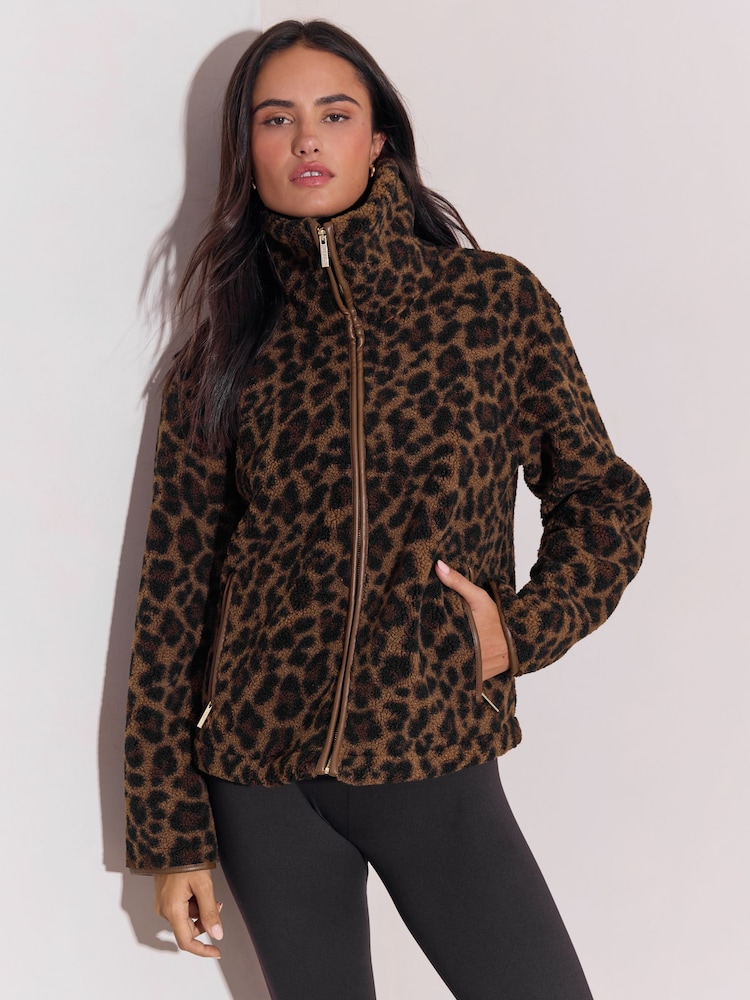 Lipsy Brown Print Zip Up Fleece - Image 1 of 6