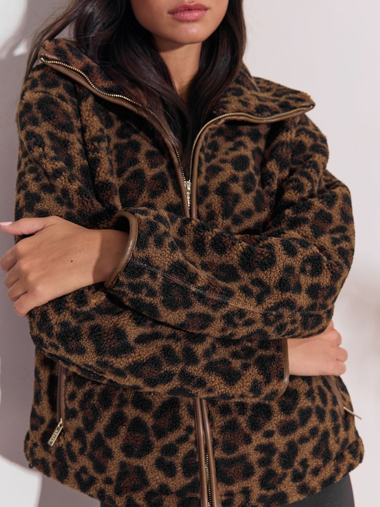 Lipsy Brown Print Zip Up Fleece - Image 2 of 6