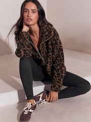 Lipsy Brown Print Zip Up Fleece - Image 3 of 6