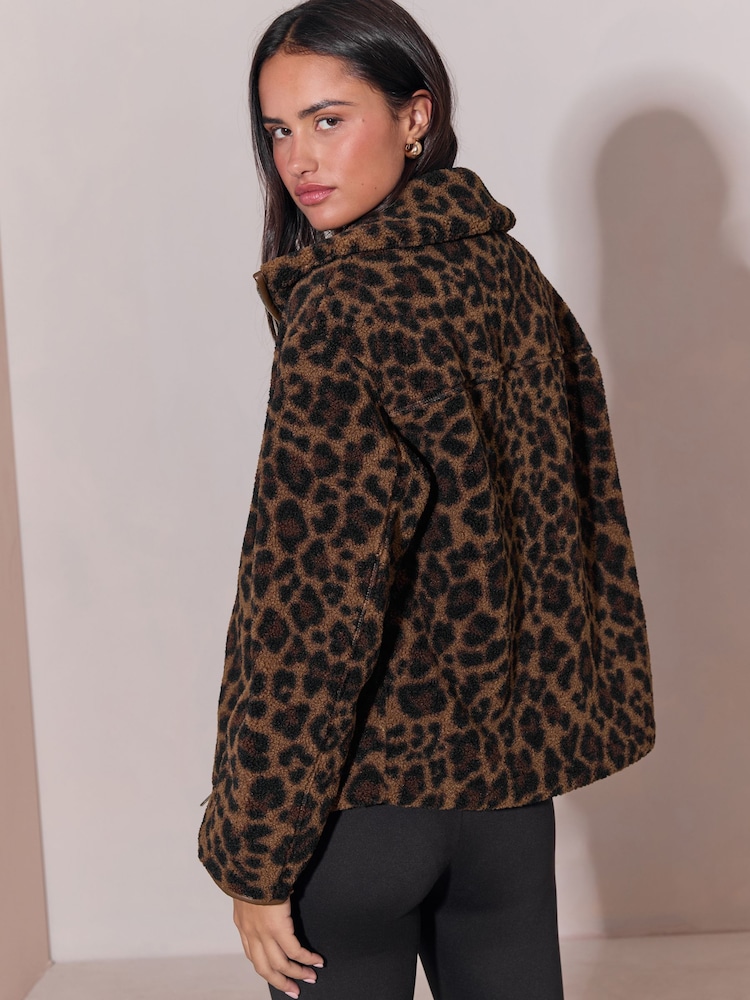Lipsy Brown Print Zip Up Fleece - Image 6 of 6