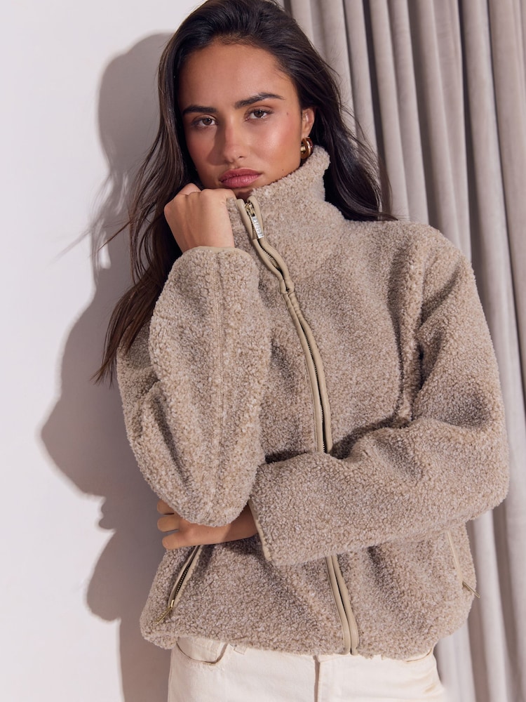 Lipsy Oatmeal Print Zip Up Fleece - Image 1 of 5