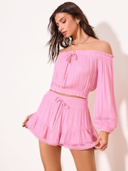 Roz - Lipsy Metallic Sparkle Ladder Trim Crinkle Beach Cover Up Mini Skort - Imaginea 1 din 5