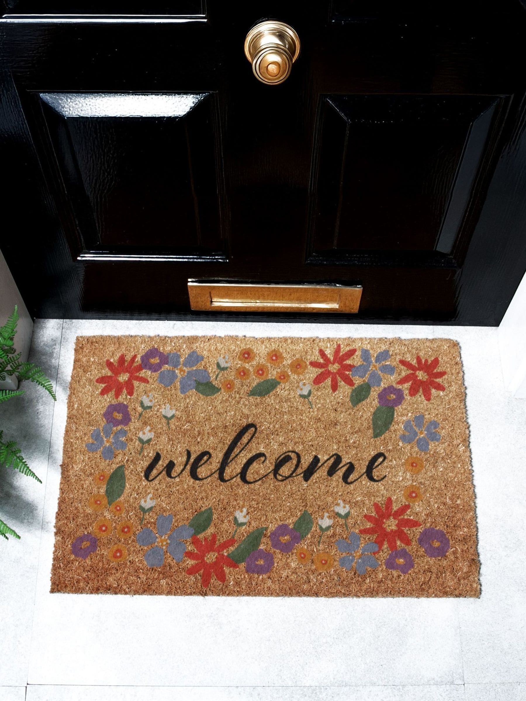 Artsy Mats Brown Welcome Floral Border Doormat