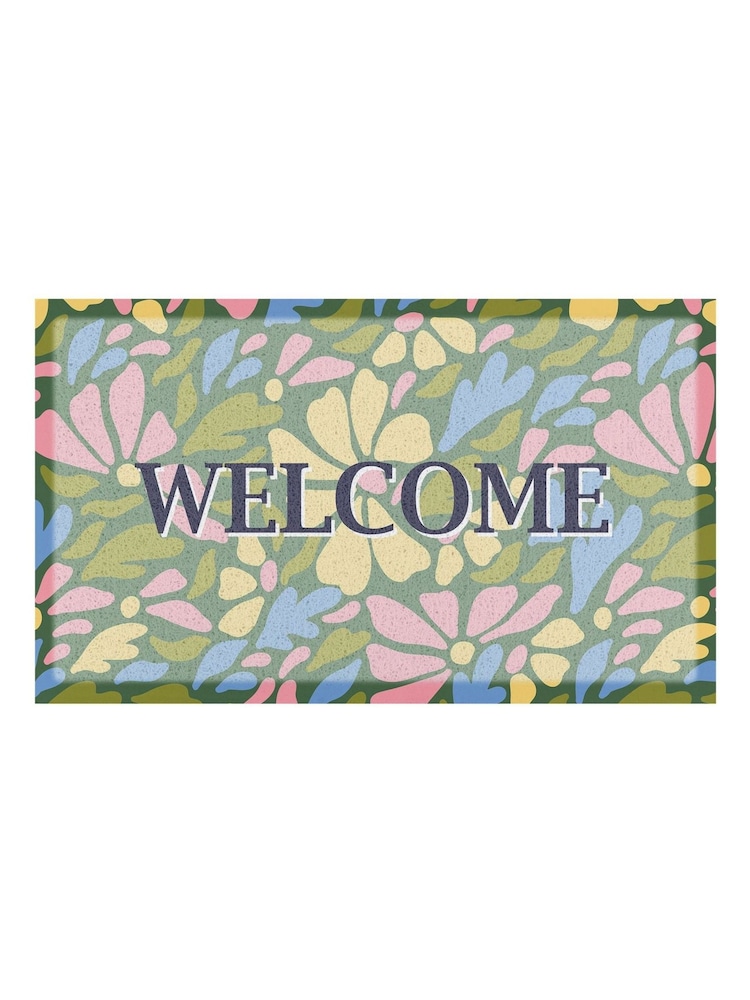 Artsy Mats Multi Welcome Pastel Flowers Doormat - Image 2 of 2