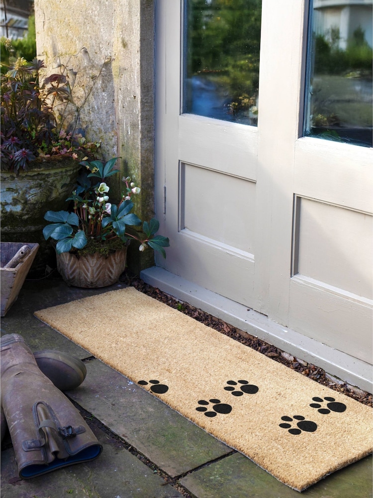Artsy Mats Natural  Black Paw Prints Patio Doormat - Image 1 of 7