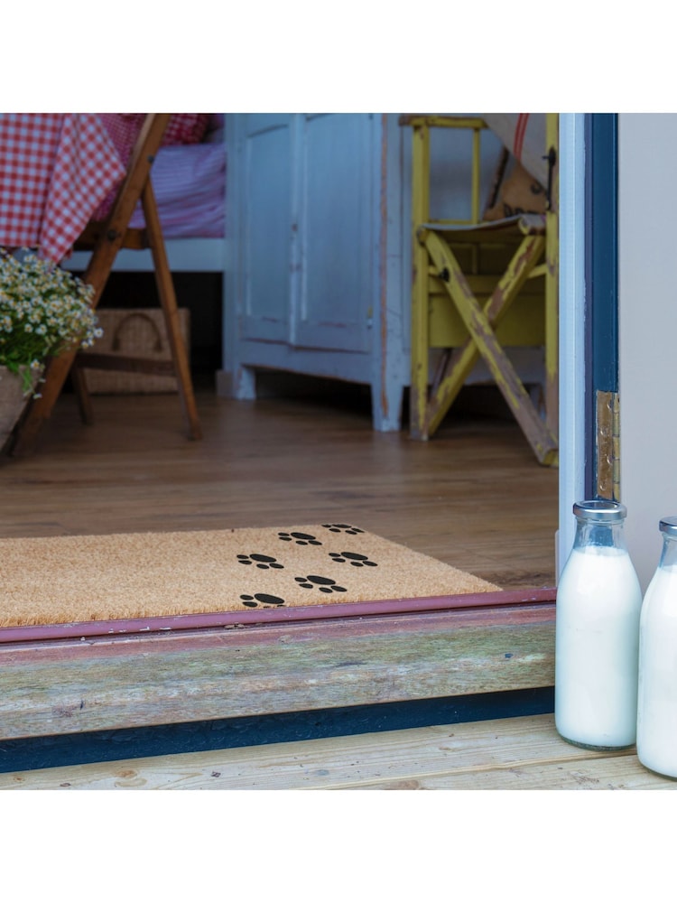 Artsy Mats Natural  Black Paw Prints Patio Doormat - Image 2 of 7