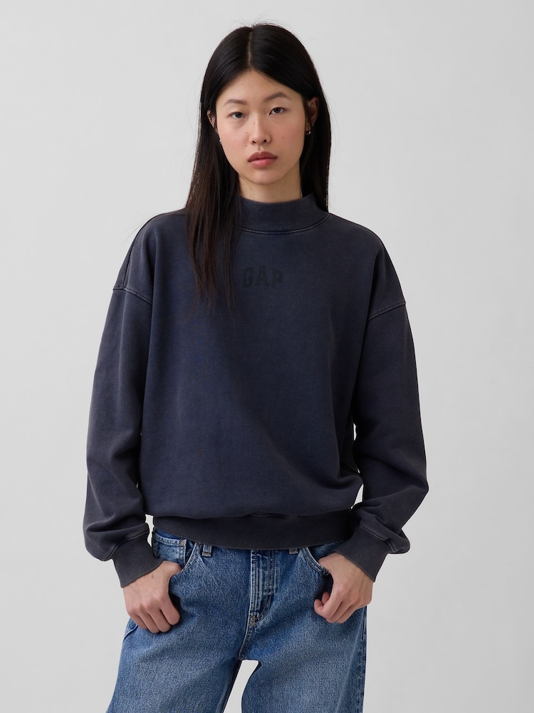 Gap Black Heavyweight French Terry Oversized Mock Neck Sweatshirt - Image 1 of 4 Gap Black Heavyweight French Terry Oversized Mock Neck Sweatshirt - Image 1 of 4