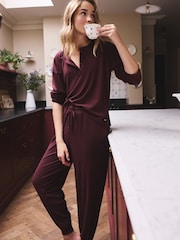 Burgundy Red Cosy Waffle Long Sleeve Henley Pyjamas - Image 1 of 5