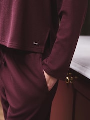 Burgundy Red Cosy Waffle Long Sleeve Henley Pyjamas - Image 3 of 5