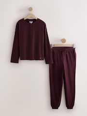 Vermelho Borgonha - Pijama Henley de manga comprida em tecido waffle aconchegante - Imagem 7 de 9