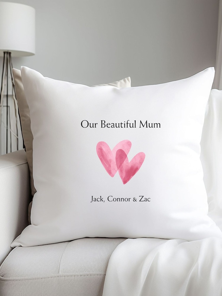 Personalised Double Heart Cushion Digitally Printed With Your Chosen Names Underne by Koko Blossom - Image 1 of 1