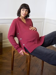Seraphine Berry Pink Maternity V-Neck Button Nursing Jumper - Image 1 of 7