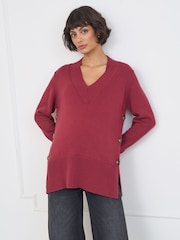 Seraphine Berry Pink Maternity V-Neck Button Nursing Jumper - Image 6 of 7
