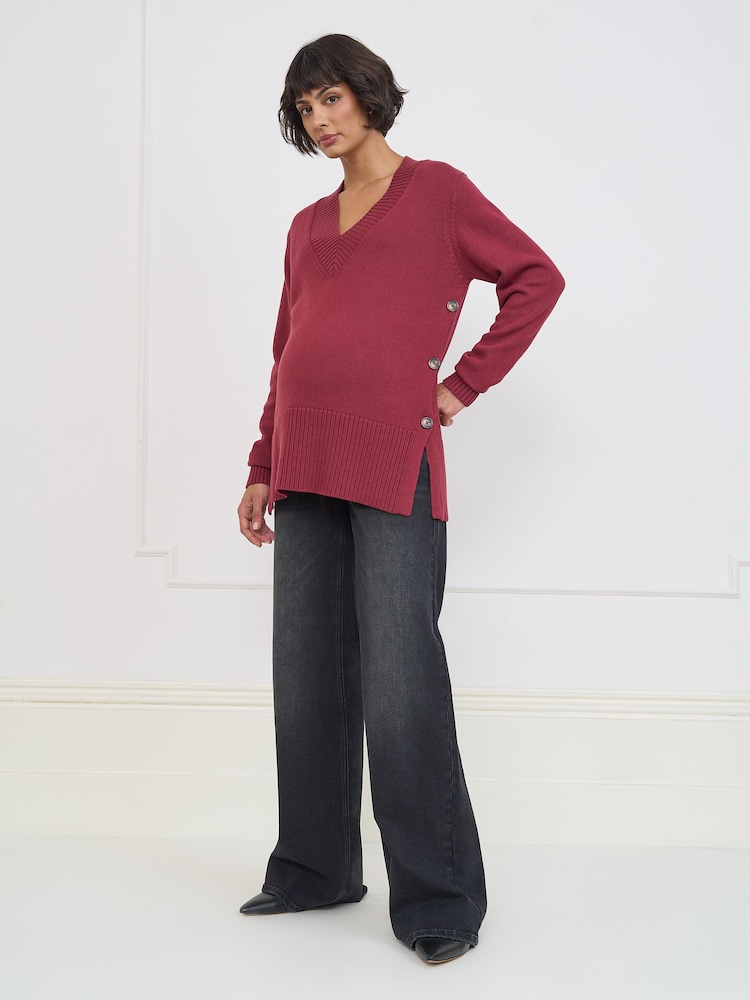 Seraphine Berry Pink Maternity V-Neck Button Nursing Jumper - Image 7 of 7 Seraphine Berry Pink Maternity V-Neck Button Nursing Jumper - Image 7 of 7