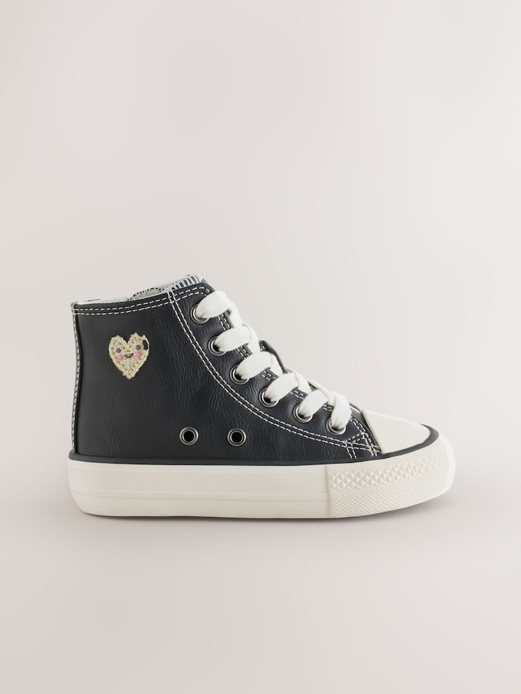 Black PU Standard Fit (F) High Top Trainers - Image 2 of 5 Black PU Standard Fit (F) High Top Trainers - Image 2 of 5