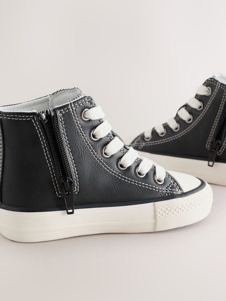 Black PU Standard Fit (F) High Top Trainers - Image 5 of 5 Black PU Standard Fit (F) High Top Trainers - Image 5 of 5