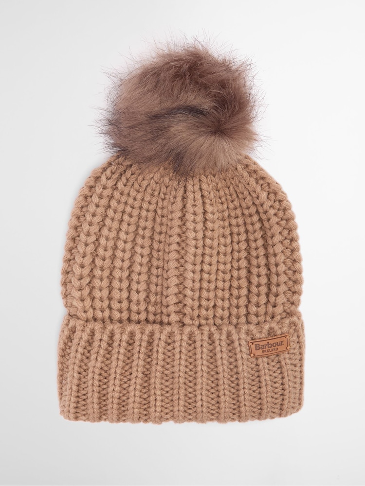 Barbour® Beige Saltburn Pom Beanie Hat - Image 1 of 5