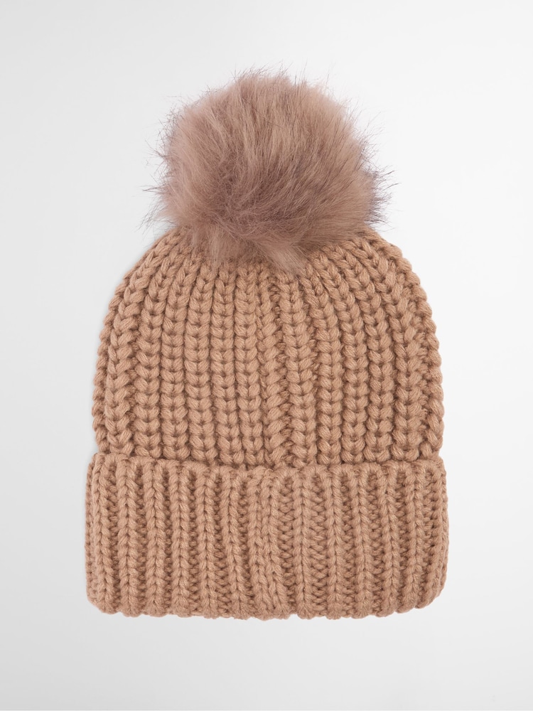 Barbour® Beige Saltburn Pom Beanie Hat - Image 2 of 5
