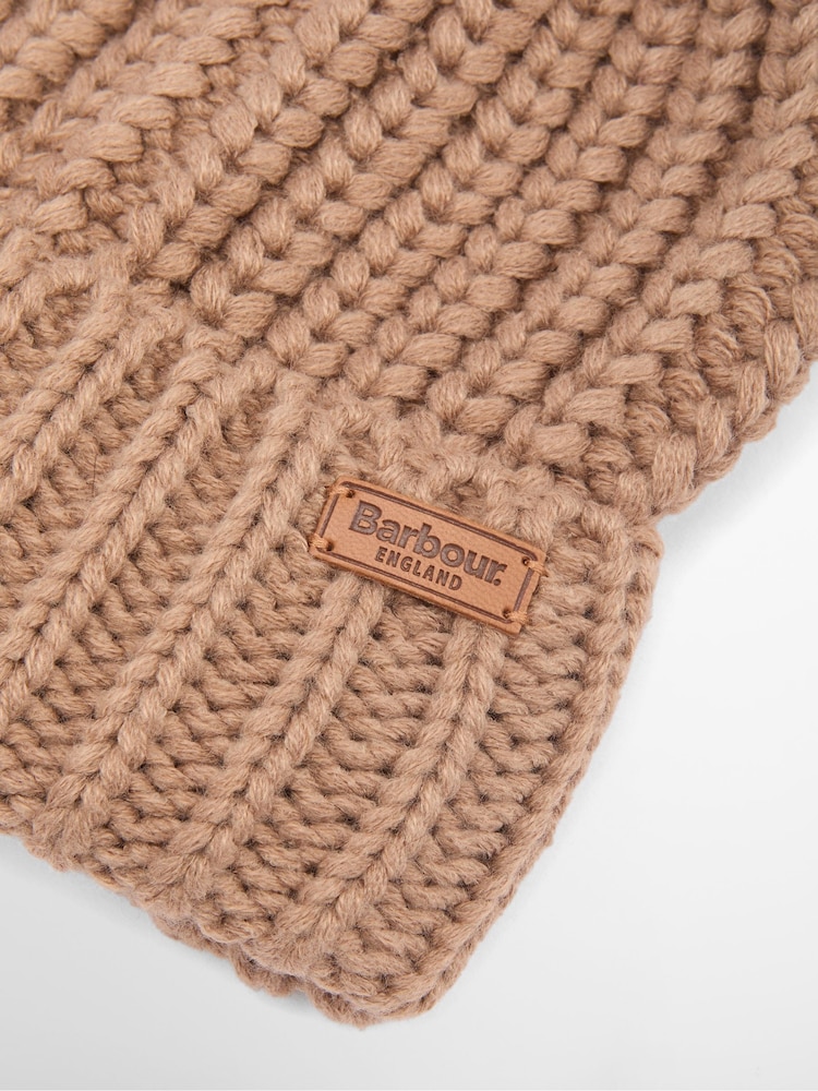 Barbour® Beige Saltburn Pom Beanie Hat - Image 5 of 5