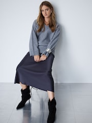 Gris de charbon de bois - Long Sleeve V-Neck Knit Jumper With Wool - Image 2 de 7
