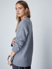 Gris de charbon de bois - Long Sleeve V-Neck Knit Jumper With Wool - Image 3 de 7