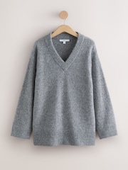 Gris de charbon de bois - Long Sleeve V-Neck Knit Jumper With Wool - Image 5 de 7