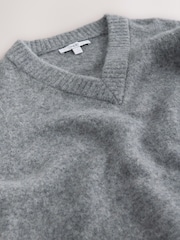 Gris de charbon de bois - Long Sleeve V-Neck Knit Jumper With Wool - Image 6 de 7